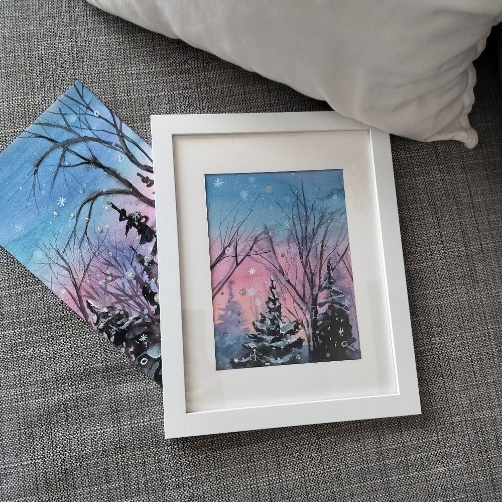 Winter Twilight Framed Art Watercolor